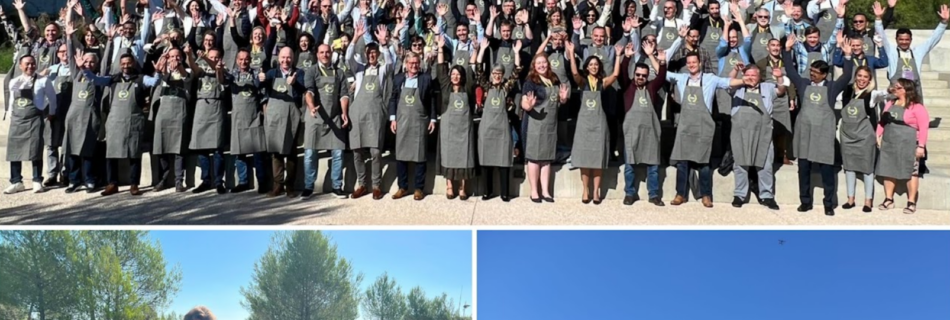 Séminaire d'entreprise internationale à thecamp Aix-en-Provence, participants en tabliers pour un atelier culinaire